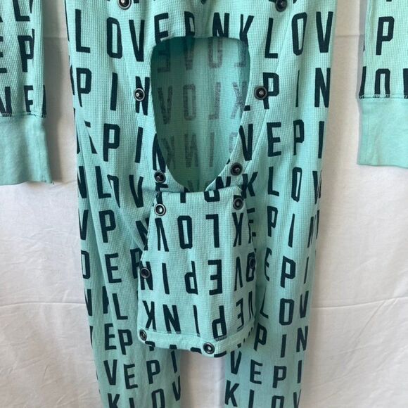 Victoria's Secret PINK Aqua/Black Waffle Knit Love Pink Onesie Sz XS - Picture 7 of 9
